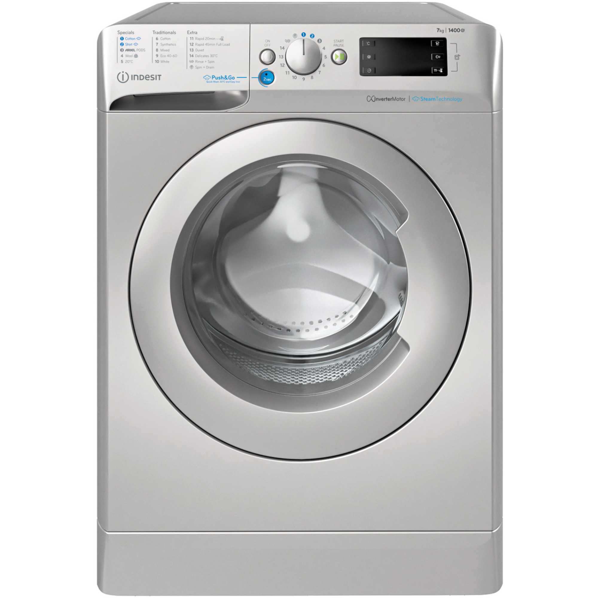 BWE 71496X SV UK Push&Go with Steam 7kg 1400rpm Washing Machine - Silver