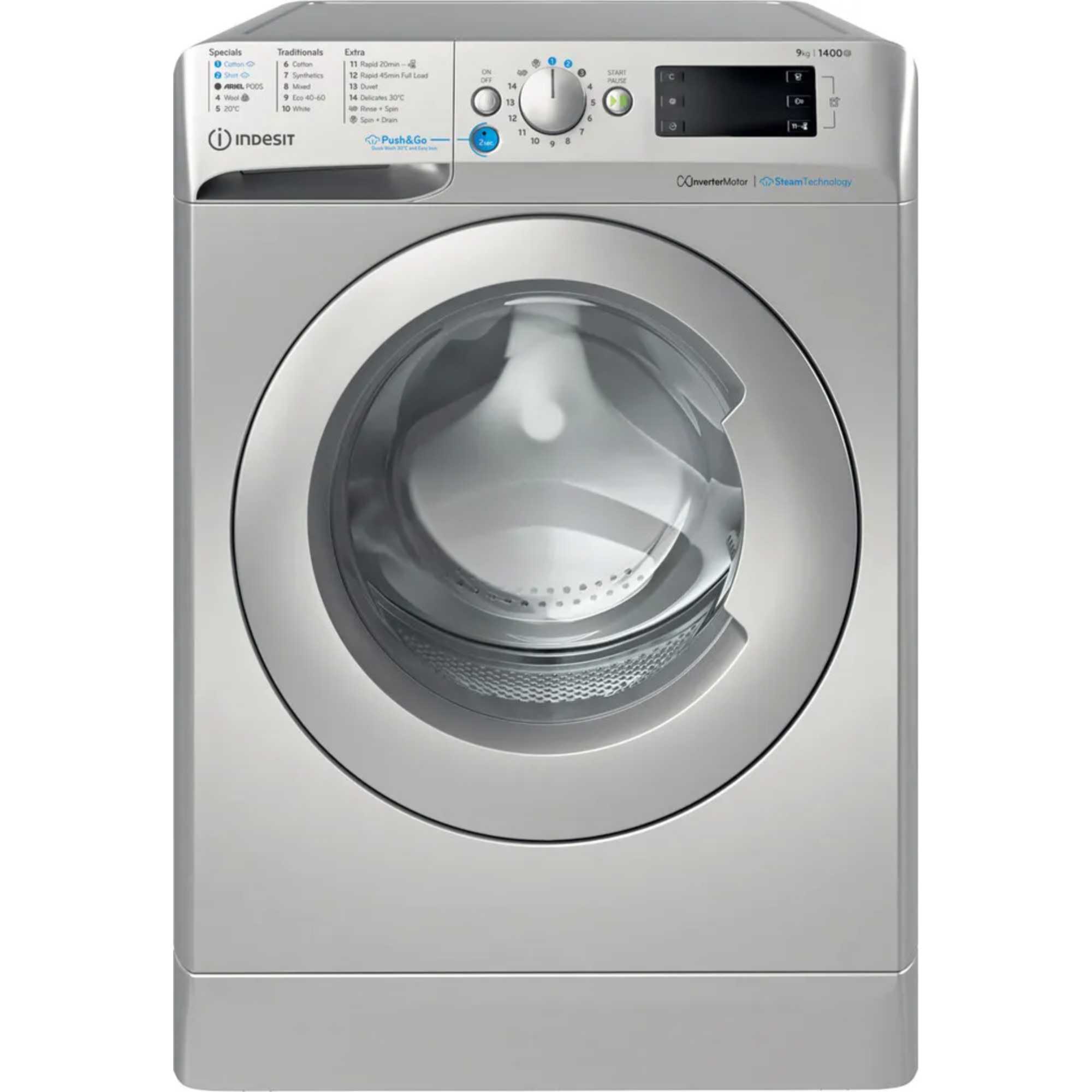 BWE 91496X SV UK Steam Push&Go 9kg 1400rpm Washing Machine - Silver